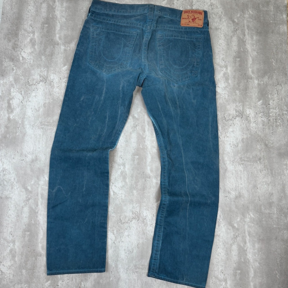 True Religion Jeans Mens 38x32 Teal Geno Dyed Relaxed Straight Grunge USA Y2K